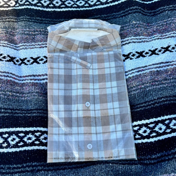NWT VTG 70s EMPRESS BOYS SPORT SHIRT BROWN PLAID BUTTON DOWN SIZE 14 - Picture 2 of 3